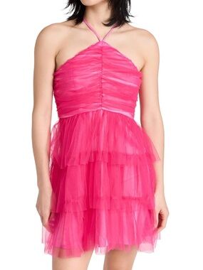 NEW! LIKELY Shane Mini Dress Hot Pink Fuchsia Tulle Halter Party Dress Size 12